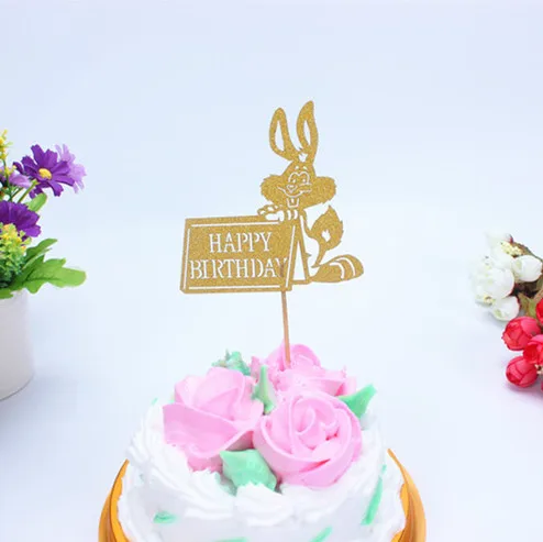 

1pc Multi Colors Happy Birthday Cake Flag Topper Rabbit Flags For Wedding Birthday Party Cake Baking Decor Supplies