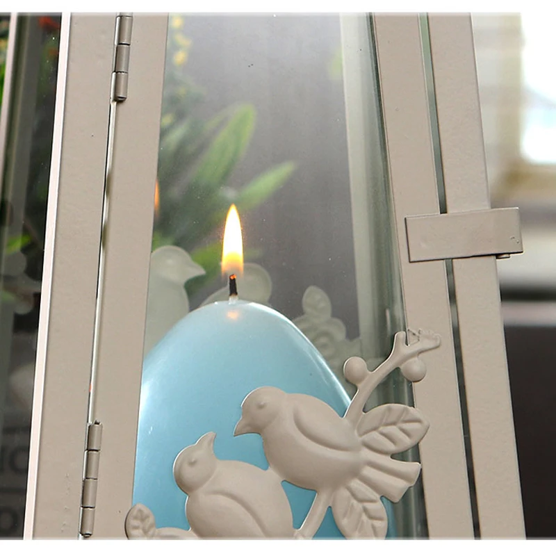 Amercian Accents Weddings Favors Two Birds On Branch Design Beige White Iron Candle Lantern with Glass Door and Sides Amercian Accents Weddings Favors Two Birds On Branch Design Beige White Iron Candle Lantern with Glass Door and Sides