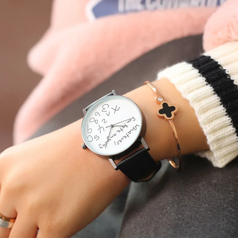 

Watch women fashion quartz wristwatches Leather Watch Letter Whatever I am Late Anyway Letter Laides Watches relogio feminino