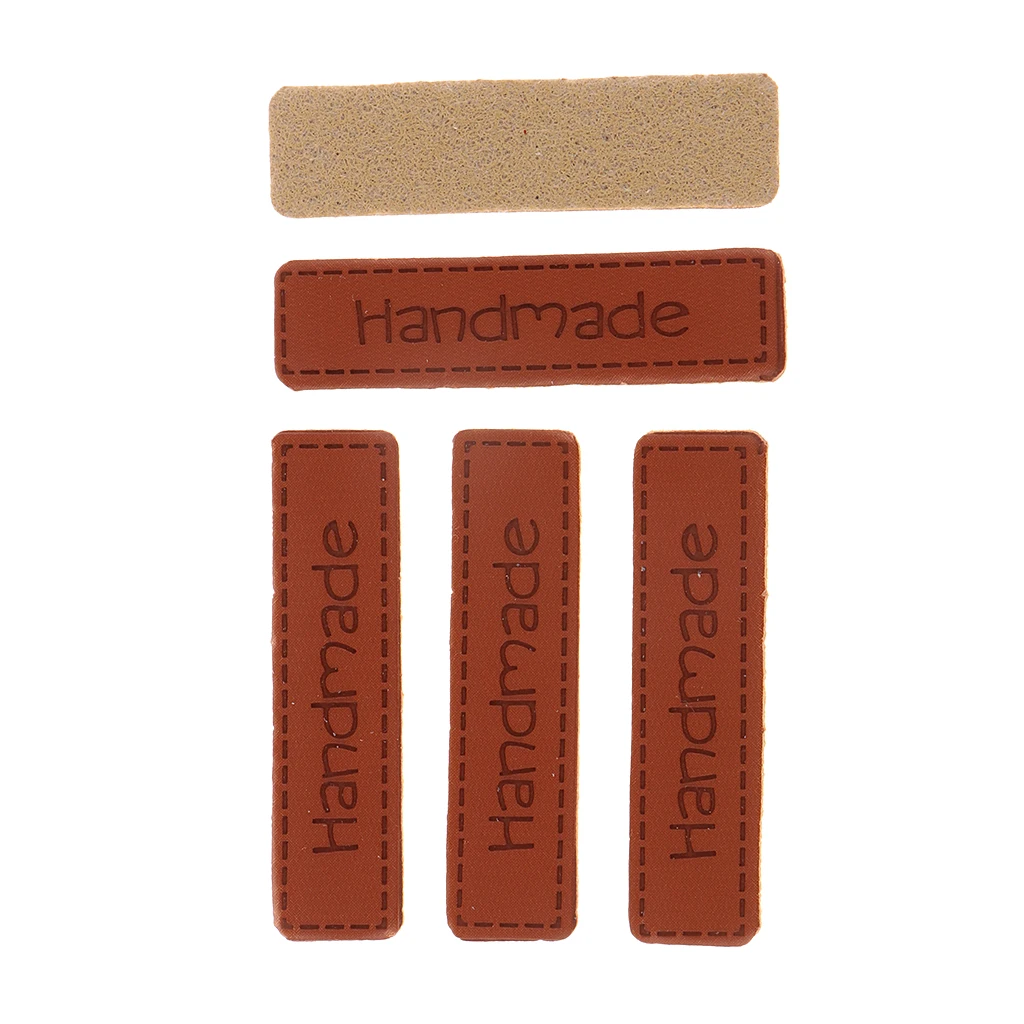 20pcs Handmade PU Leather Label Sew on Labels Engraved Tag Clothes Accessory