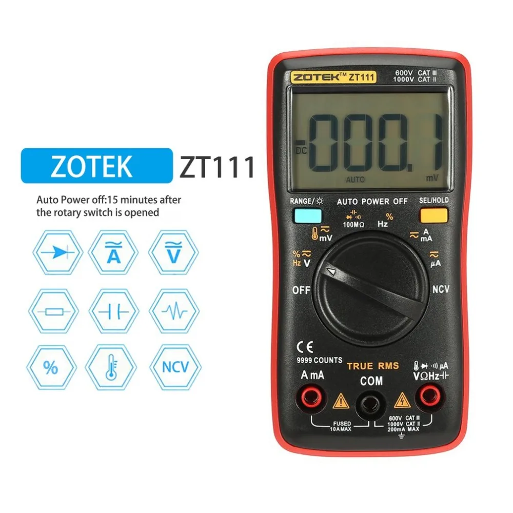Цифровой мультиметр ZT111 Multimetro тестер транзисторов цифровой Mastech uni esr t AC/DC Voltag RMS