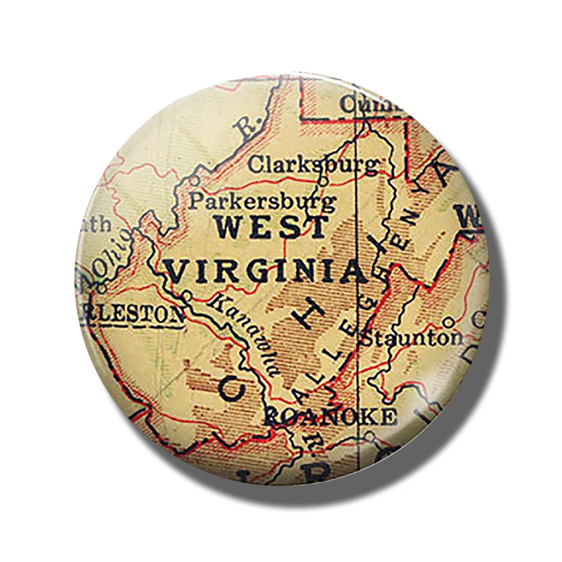 

West Virginia State Map 30 MM Fridge Magnet Allegheny Mountains Glass Dome Magnetic Refrigerator Stickers Note Holder Home Decor
