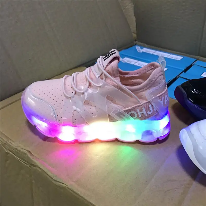 Детские модные кроссовки с мигающими огнями, Детские светодиодный кроссовки, Детская светящаяся обувь для мальчиков и девочек, спортивная обувь для бега - Цвет: Pink