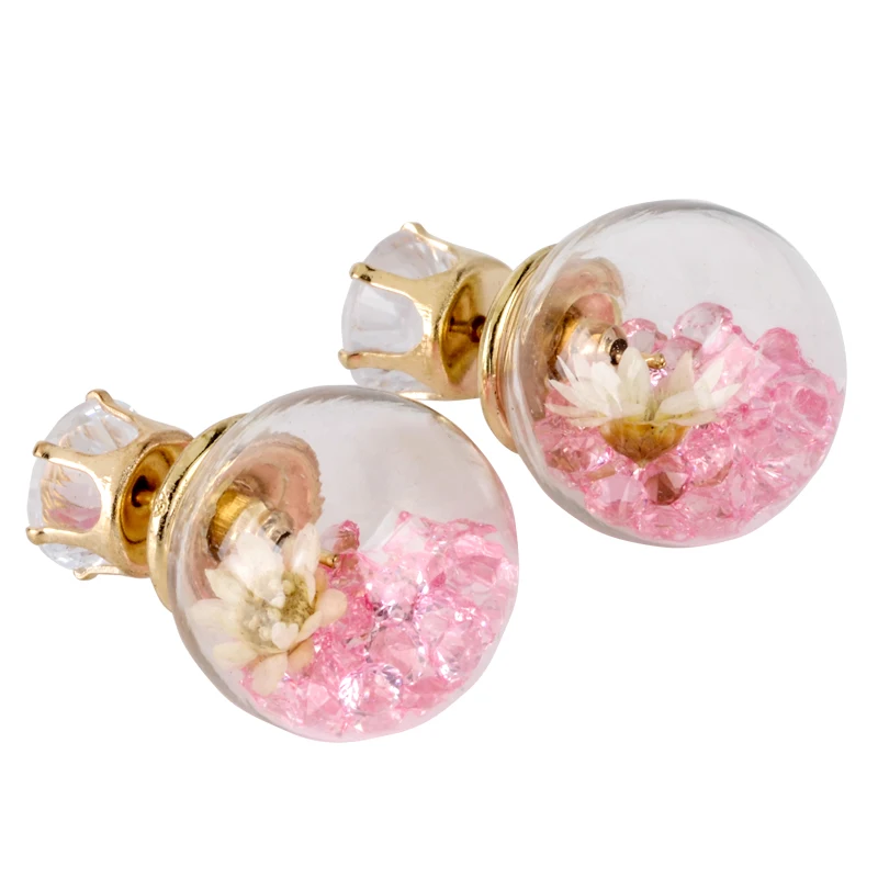 Hot Fashion Women Lady Elegant Flower Spherical Rhinestone Ear Stud Earrings