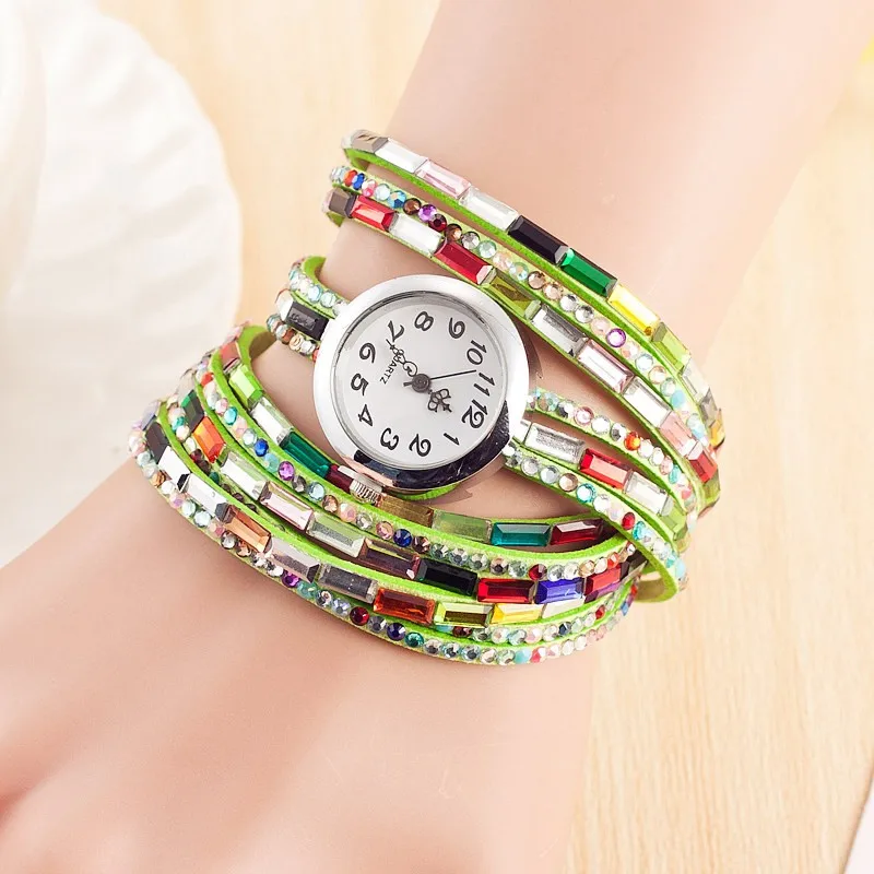 Модные женские часы из кожи цвета, женские повседневные кварцевые часы, блестящий браслет часы с кристаллами, Relogio Feminino Montre Femme