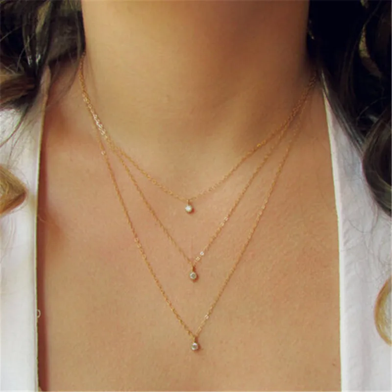 

Fashion Sliver or Gold Layered Necklace Set Dainty Gold CZ Crystal Rhinestone Necklace Bridesmaid Jewelry Women Bijoux