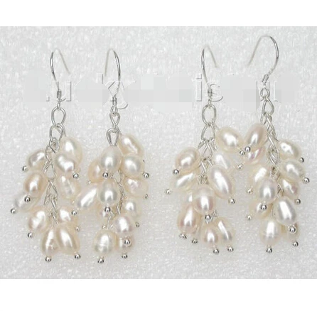 

hot sell new - wholesale 2piece grape white Dangle rice pearls Earrings j8203 Noble style Natural Fine jewe fast SHIPPING