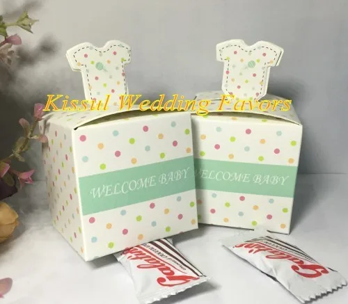 100Pcs Creative Baby Party Decoration Gift box of Welcome baby polka-dotted layette favor boxes and Baby Shower favor candy box