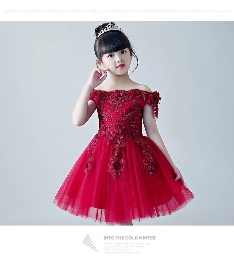 Glizt/красные летние платья из тюля с аппликацией для девочек; платья для первого причастия; вечерние бальные платья принцессы; Платья с цветочным узором для девочек на свадьбу