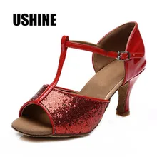 Туфли для латинских танцев на каблуке 7 см/5 см; блестящие туфли для латинских танцев; женская Обувь для бальных танцев; Zapatos De Baile Latino Mujer; 216;
