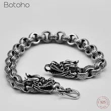 Новое поступление, двойной Китайский серебряный браслет с головой дракона, тайский серебряный браслет, Классический 925 пробы серебряный браслет с большой стеной для женщин и мужчин, ювелирные изделия