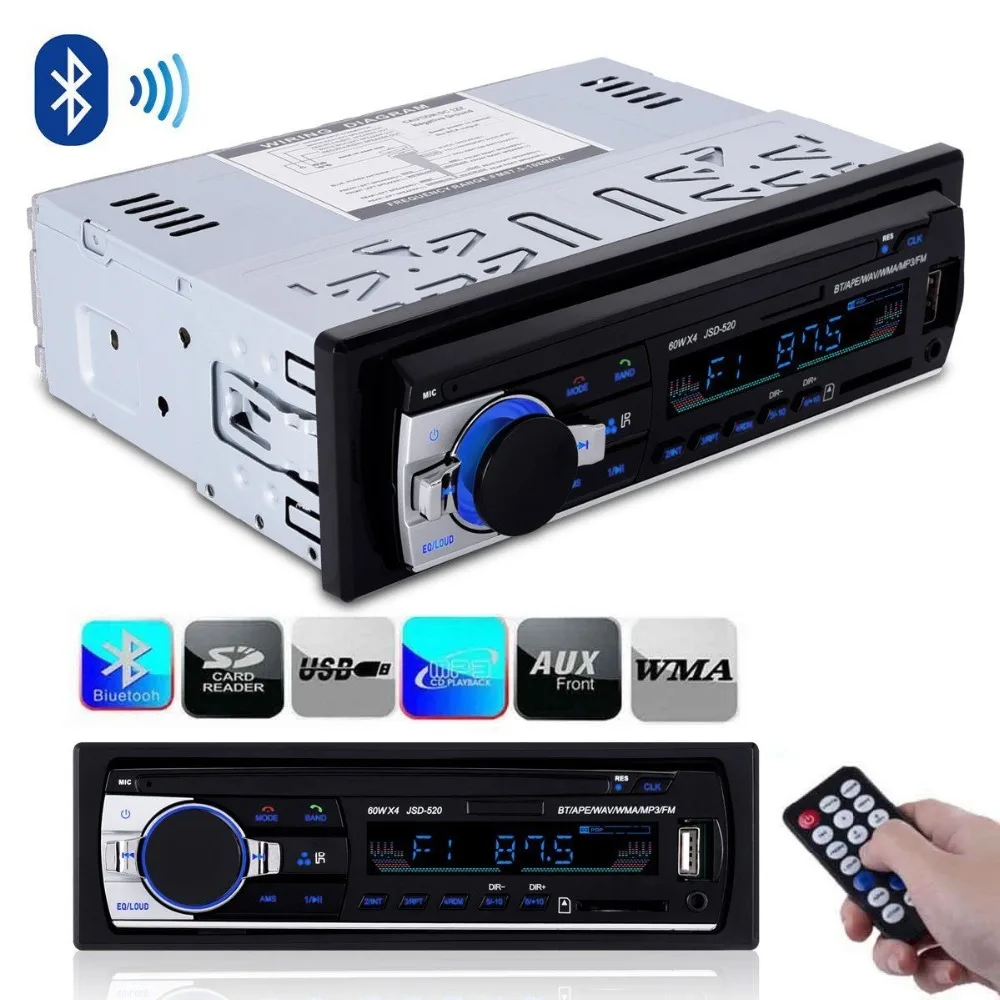 

1 Din Car Radio Stereo MP3 Audio Player 520 Bluetooth Handsfree FM Autoradio Auto Radio Remote Control AUX SD USB DC 12V 60Wx4