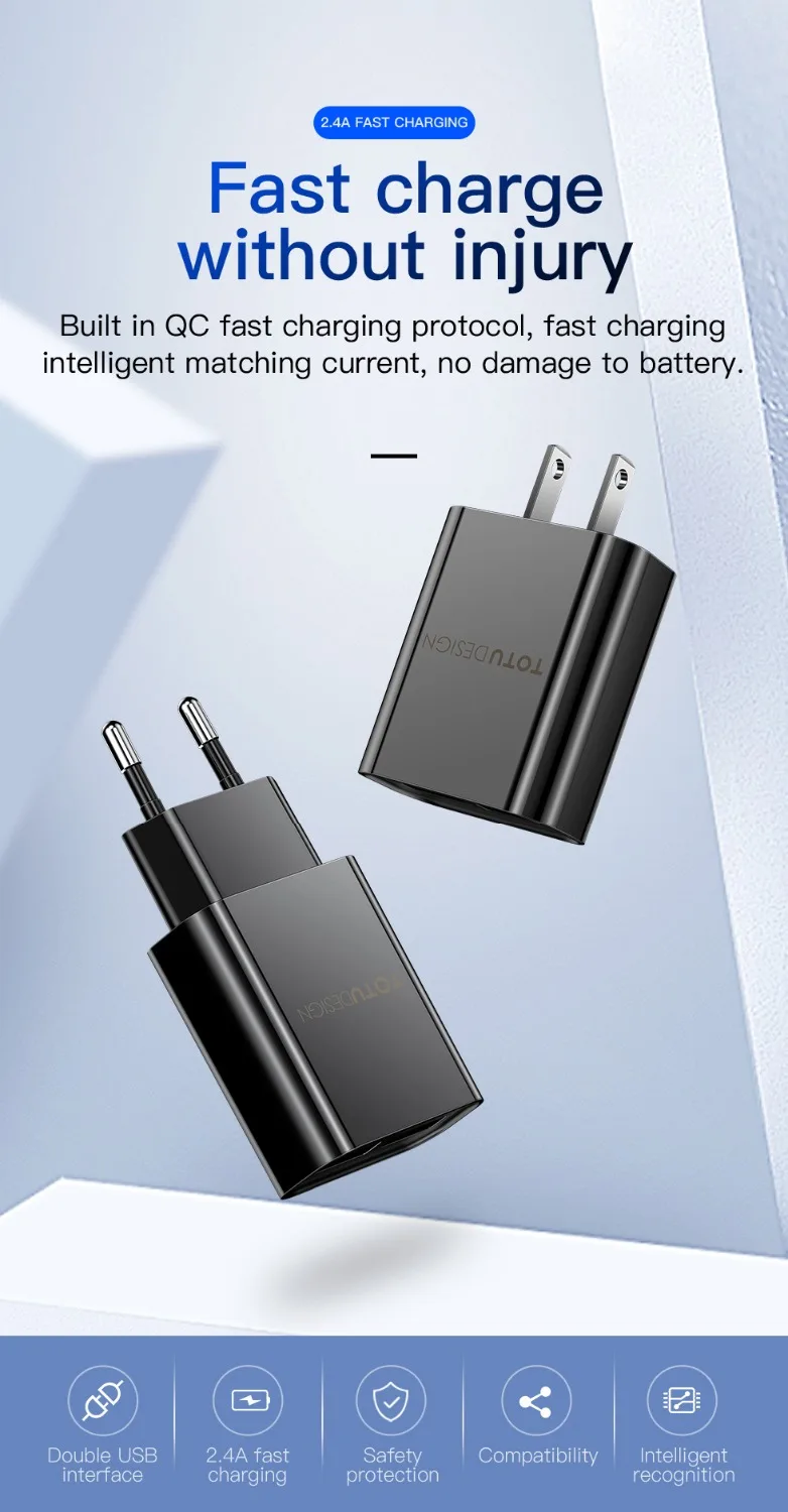 

USB Charger For iPhone Samsung Xiaomi Dual USB 2.4A Fast Charging Traval Wall Charger EU US Adapter Mobile Phone Charger