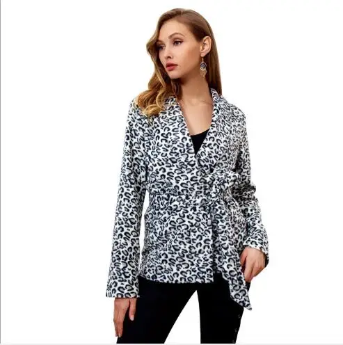 

Women Coat 2018 Autumn New Women Leopard Print Jacket Female OutWear Coat With Belt Casual Long Sleeve Office Lady Coat FR1042