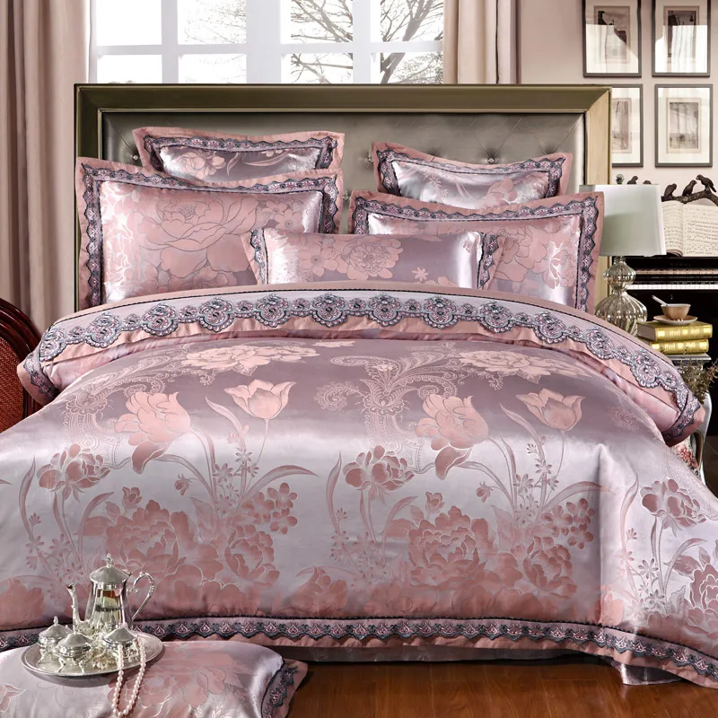 Ivarose Luxury Jacquard Silk Bed Linen Grey Silver Gold Satin