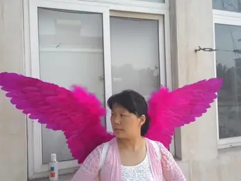 

Adults' Unique performance show costume Rose red angel feather wings Party props Pure Handmade 135cm EMS Free shipping