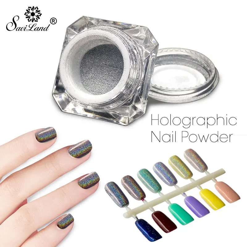 Saviland Rainbow Holographic Powder Nail Glitter Nail Gel Polish
