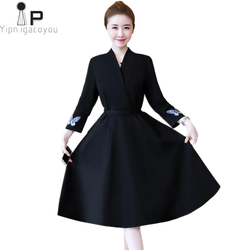 

Long Dress Woman Autumn 2019 New High Quality Plus Size Nine Points Sleeve Embroidery Dress Fashion Elegant Womens Dresses 5XL