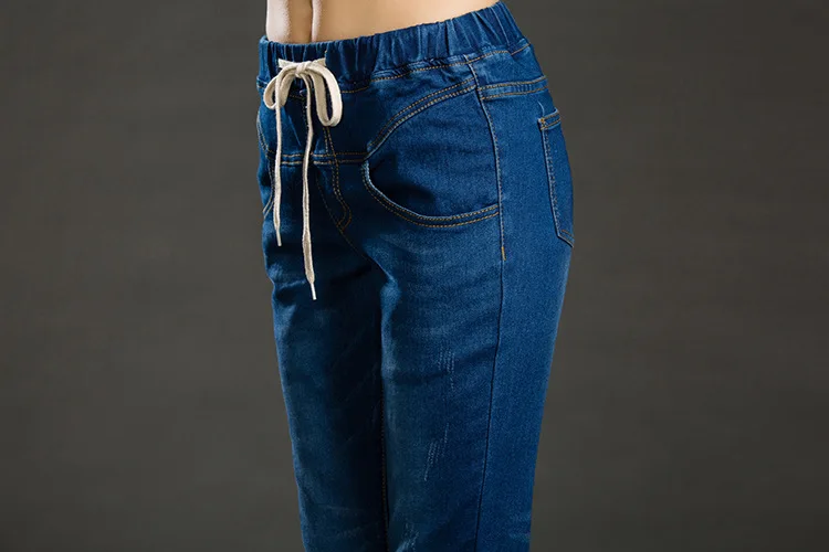 Осенние модные джинсы с высокой талией, эластичные женские джинсы размера плюс, женские повседневные потертые обтягивающие джинсы-карандаш, Стрейчевые