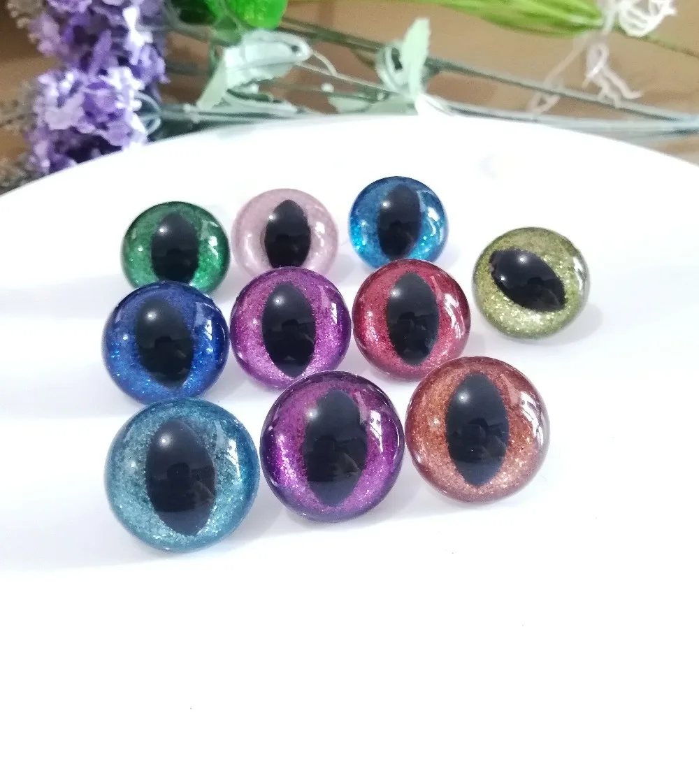 

100pcs/lot 25mm plastic clear safety toy cat eyes + glitter Nonwovens + hard washer for plush doll findings color option