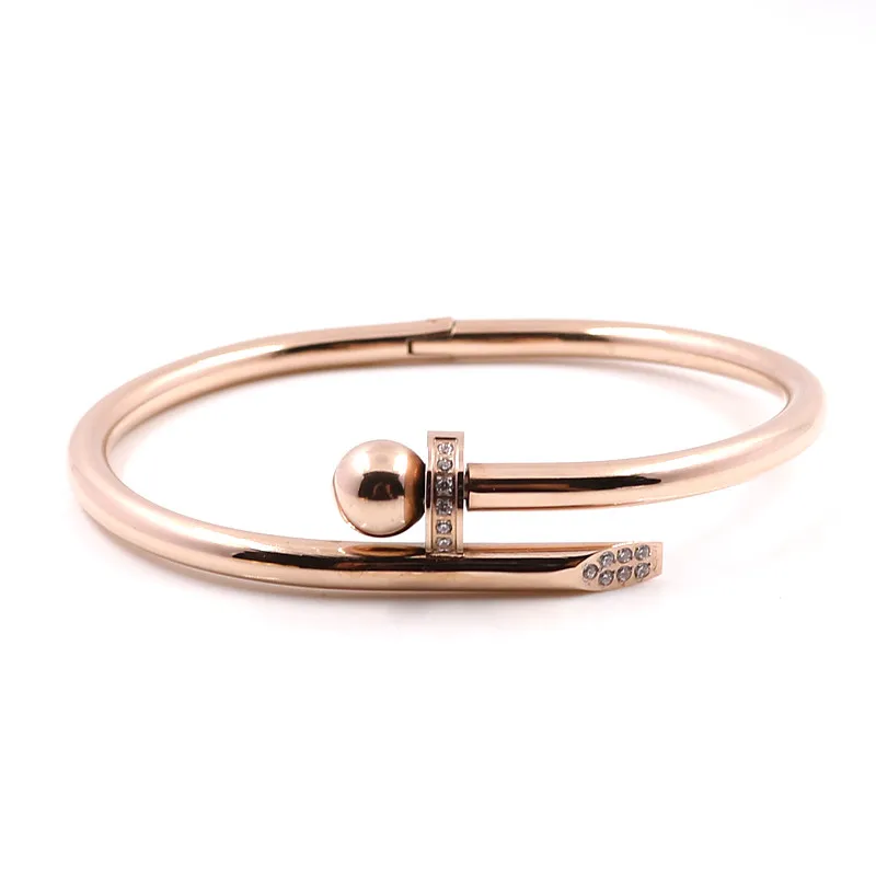 Stainless Steel Gold Color Crystal Bracelets Luxury Stylish Screws Bangle For Women Girl Decoration Jewelry Accessory Gift