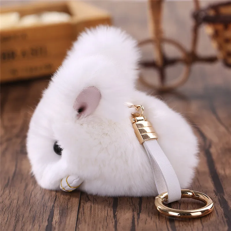 

Rabbit Keychain Cute Plush Bunny Keychain Rex Genuine Rabbit Fur Pom Pom Keychain Pom Pom Toy Doll Bag Small Jewelry Car