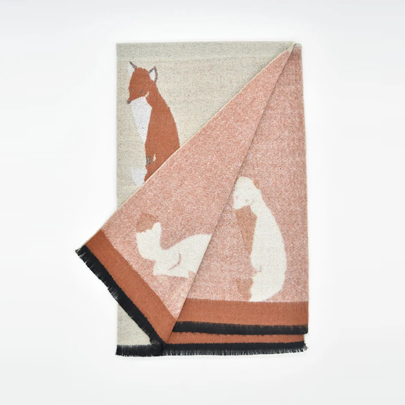 Роскошный кашемировый шарф, дизайнерский, с принтом лисы, для женщин, утолщенная, теплая шаль, длинный платок, брендовые шали и шарфы, теплый, из пашмины, Echarpes