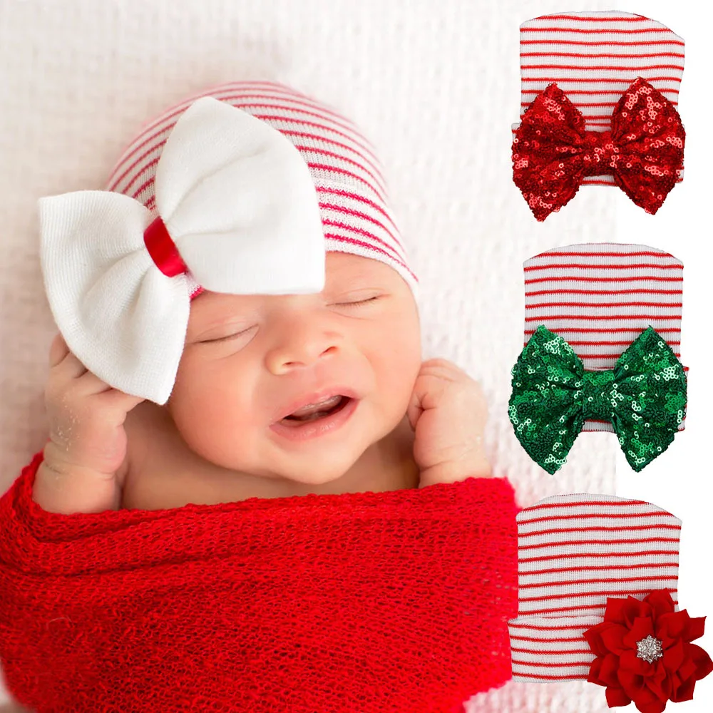 

Clearance! Knitting Baby Winter Hat Cotton Soft Newborn Caps for Boys Girls Bright Bow Knot Babe Hospital Hat Warm Head 0-3M