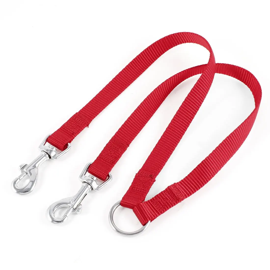 Red Nylon 15mm Width Walk Double Dog Two Lobster Clasp Way Pet Leashin
