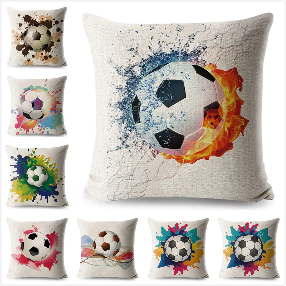Cartoon Football Pillows Cover Linen Cushion Covers 45*45cm Square Pillow Case Sofa Car Living Room Home Decoration Pillowcase | Дом и сад