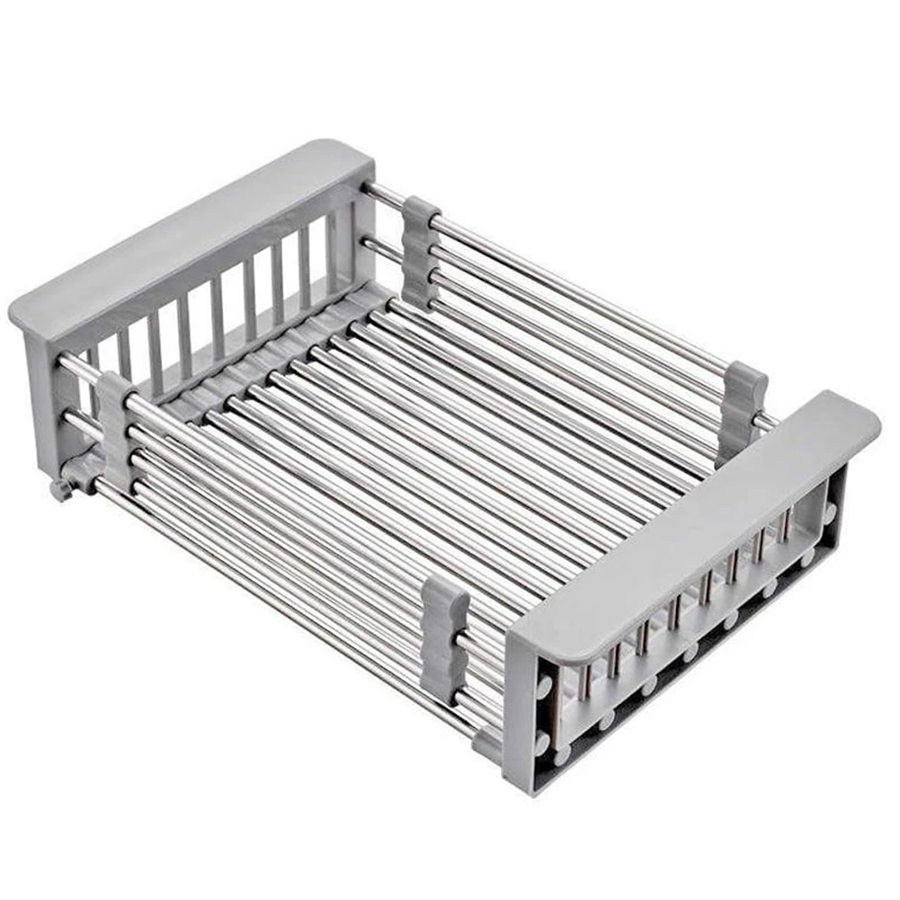 

Home Washing Binaural Dish Drying Rack Basket Holder Sink Drain Kitchen Organizer Storage Hollowed Stainless Steel Multifunction