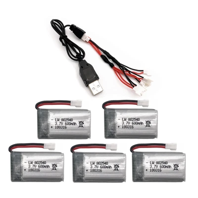 3,7 V 600mAh Lipo для X5 X5C X5SC X5SW 2,4G RC Квадрокоптер 3,7 v 600 mah литий-полимерный аккумулятор с USB зарядным кабелем - Цвет: Белый