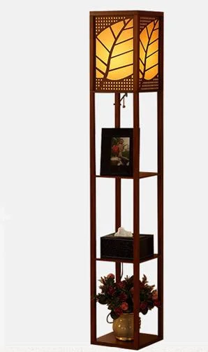 Китайский стиль, современный минималистичный деревянный пол, прикроватная лампа для спальни, Цветочная полка, стоячая лампа, торшеры для гостиной - Цвет абажура: Peach wood color
