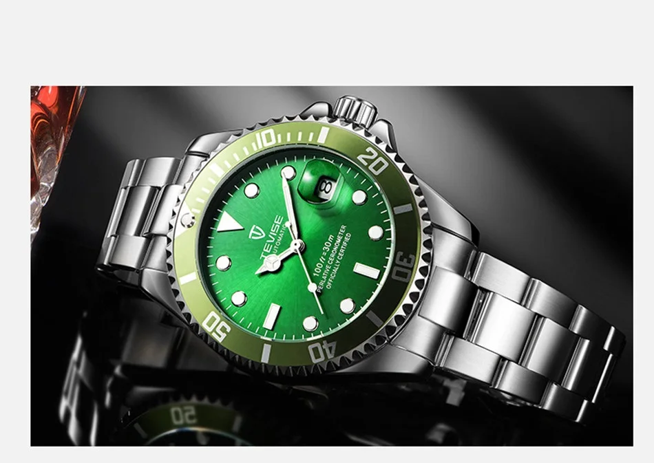 TEVISE Green Watch Men Automatic Mechanical Anti-Scratch Rotatable Outer Ring Waterproof Luminous Mens Watches Top Brand Luxury most accurate mechanical watch