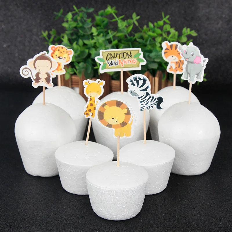 

Safar Animals theme baby kids favor 24pcs/lot Birthday Party Decor Cake Dessert Cupcake Toppers Picks Party Supplies Cake flags
