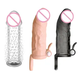Вибратор рукавом увеличивающий презерватив время Задержка эякуляции для пениса Extender вибратор петух презерватив с кольцами игрушки для