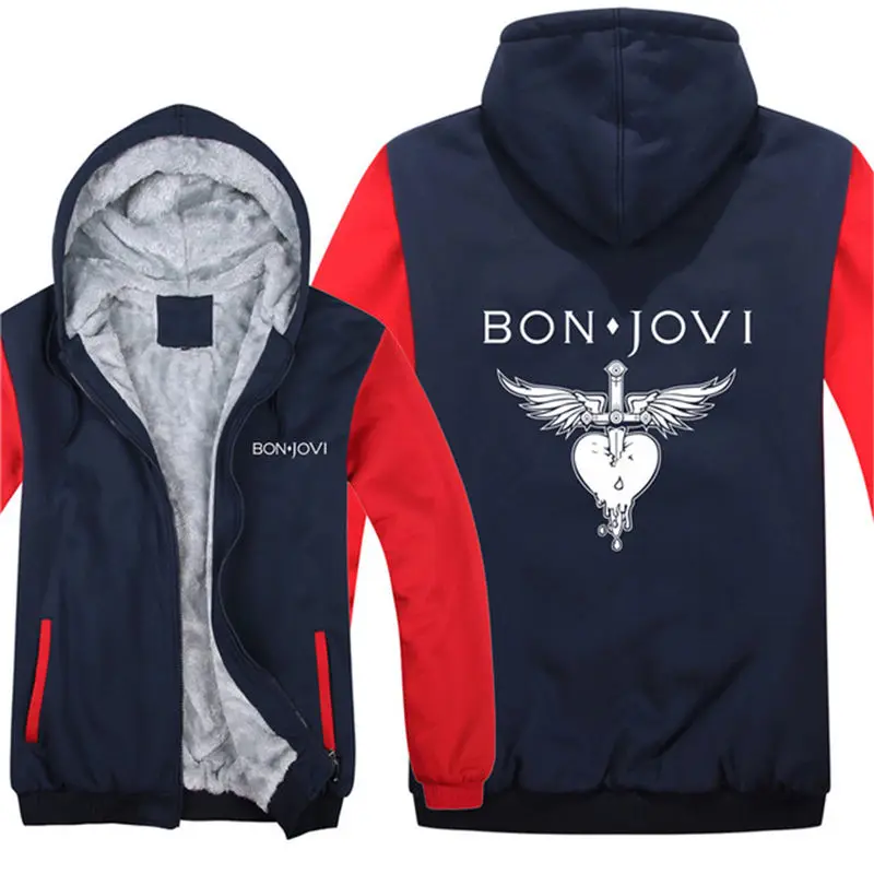 

Bon Jovi zipper Hoodies Jacket Winter Pullover Man Coat Men Fashion Wool Liner Fleece Unisex Boy Bon Jovi Vike Sweatshirts 063