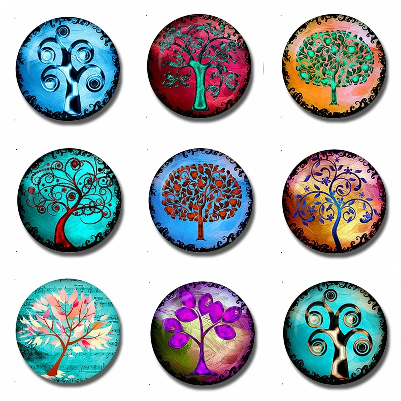 

Multicolor Wisdom Tree Gift 30MM Fridge Magnet Tree of Life Art Glass Dome Note Holder Magnetic Refrigerator Stickers Home Decor