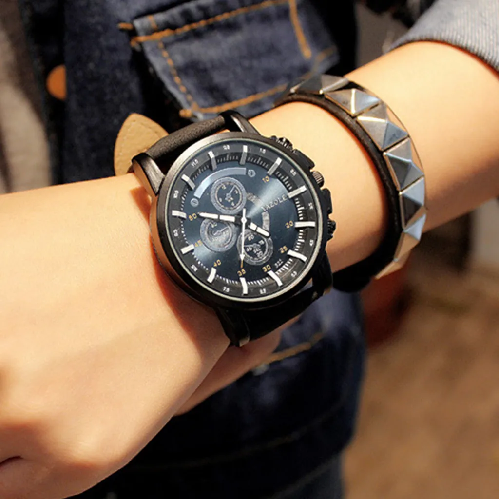 

Yazole Men Watch Luxury Top Brand Business Male Clock Quartz Wrist Watch Leisure Leather Quartz Clock