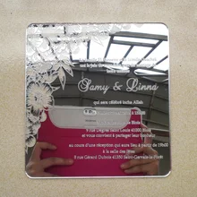 Sample order for 7*7inch flower elements square shape silver mirror acrylic wedding invitation card