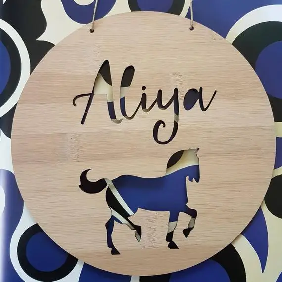 AJHERO Personalized Name's Shabby Pink Horse Pony Bedroom Door Sign Wood Plaque Hanging Wall Art Decor Gift