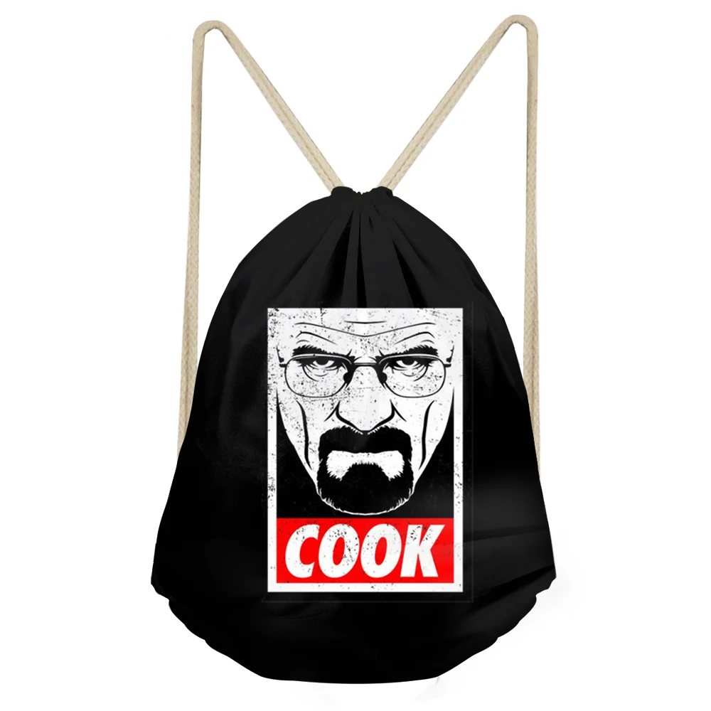 ELVISWORDS Breaking Bad Cook Печать Drawstring подарки сумка Los Pollos Hermanos рюкзак для спортзала сумка большая струнная школьная сумка новая