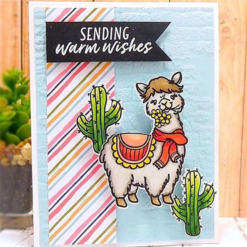 

Naifumodo Animals Dies And Stamps Set Alpaca Metal Cutting Dies Clear Stamp Desert Cactus Card Making Craft Album Embossing