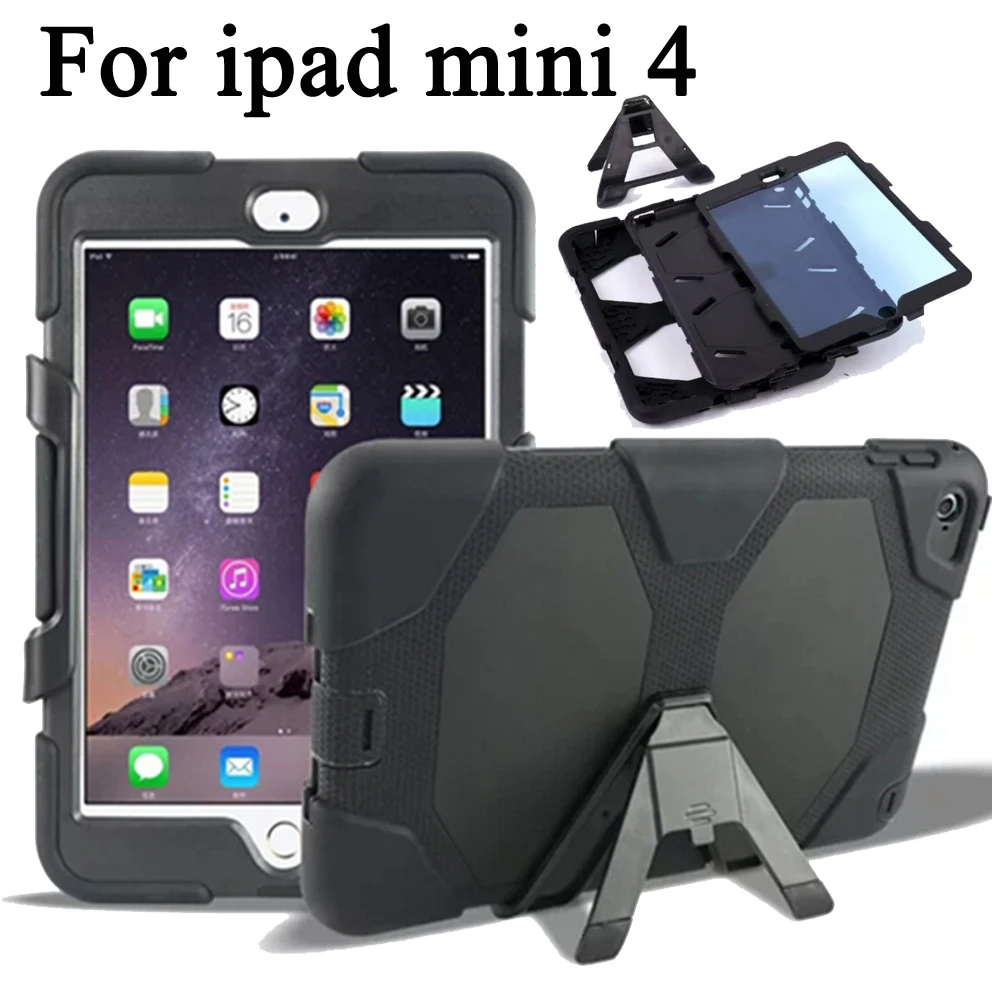 

NEW Full Screen Protection Case for Apple iPad Mini 4 7.9inch Retina Kickstand Kids Silicone Rubber Armor Defender Case Cover