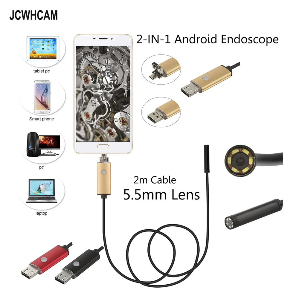 Камера-Эндоскоп JCWHCAM 2 в 1 5 мм 6 светодиодов Android USB | Безопасность и защита