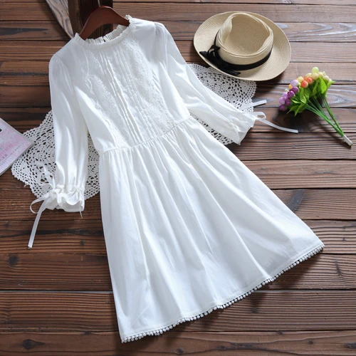 Осень Лето Для женщин милые белые мини платье Прекрасный Однотонная одежда Половина Бабочка рукавом платье Высокая талия краткое короткое платье-туника S- XL