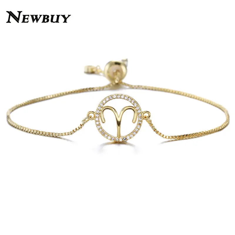 

NEWBUY Gold Color Copper Chain Bracelets Adjustable Zodiac Sign 12 Constellation Charm Bracelets For Women Birthday Gift