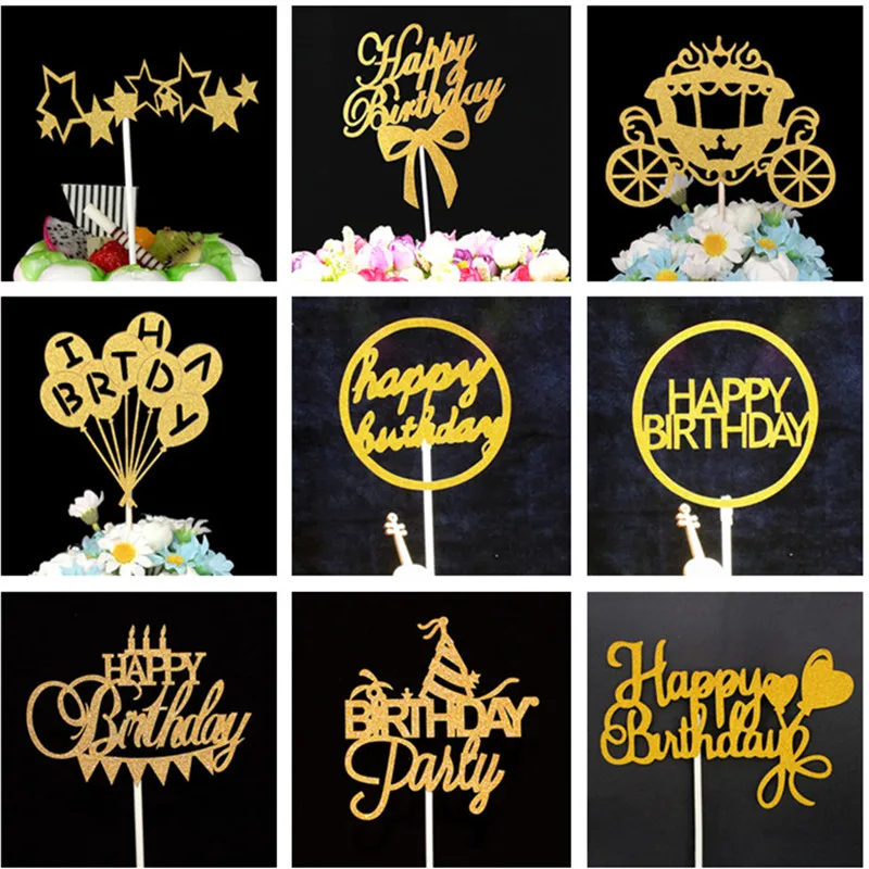 

Happy Birthday Cake Topper Party Decoration Cake Decorating Tools Baby Shower Birthday Party Decorations Adult Gold Cake Toppers