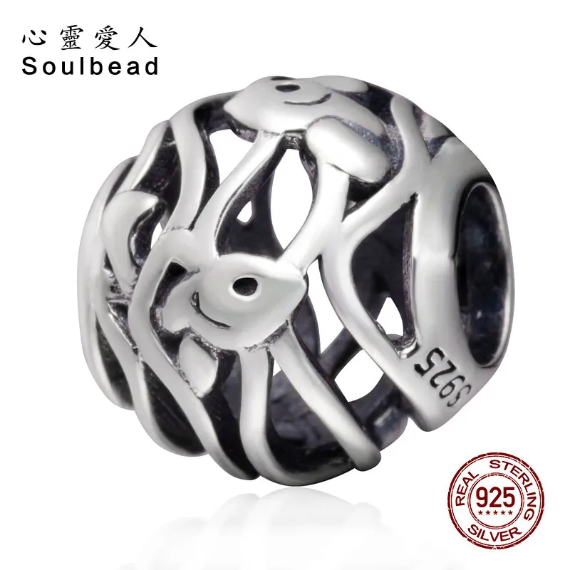 Бусины Soulbead Ocean Charm 925 пробы серебряные подвески в виде рыбы с вырезами