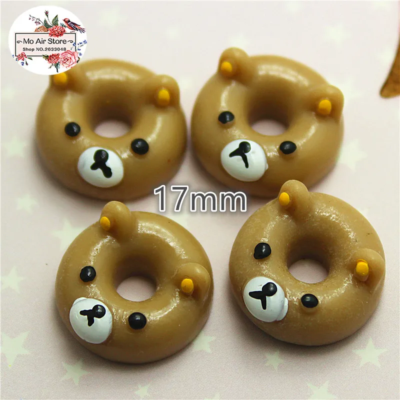 

10pcs Resin Kawaii Cartoon Bear Donut Cabochon Art Supply Decoration Phone Charm hair bow center 17mm